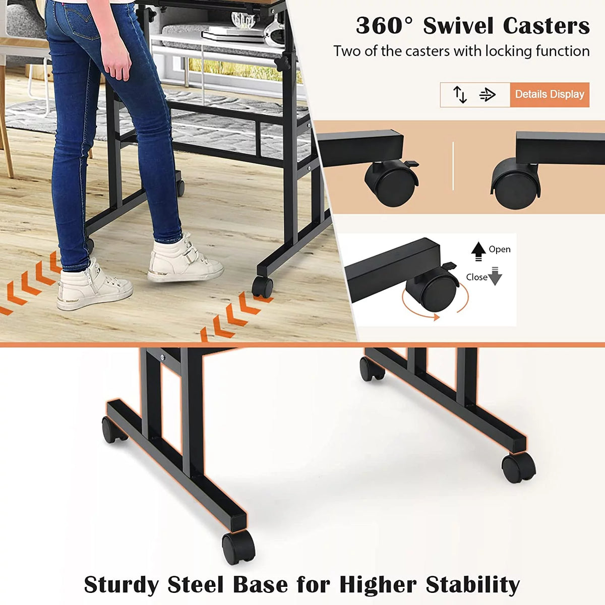 Mobile Standing Desk with Tilting Tabletop & Wheels L91923