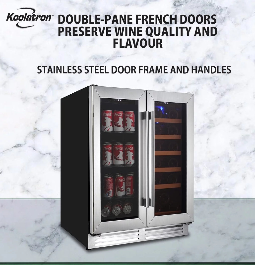 18 Bottles and 56 Cans 24 Inch Dual Zone Wine Cooler and Beverage Fridge A78191