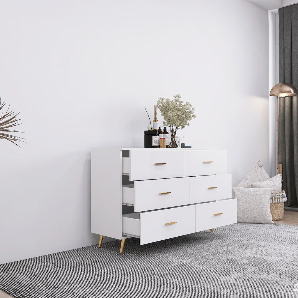 White 6 Drawer High Glossy Chest of Drawer with Golden Handle Y14878