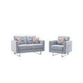 Light Gray Linen Fabric Loveseat Chair with Metal Legs and Pillows M941