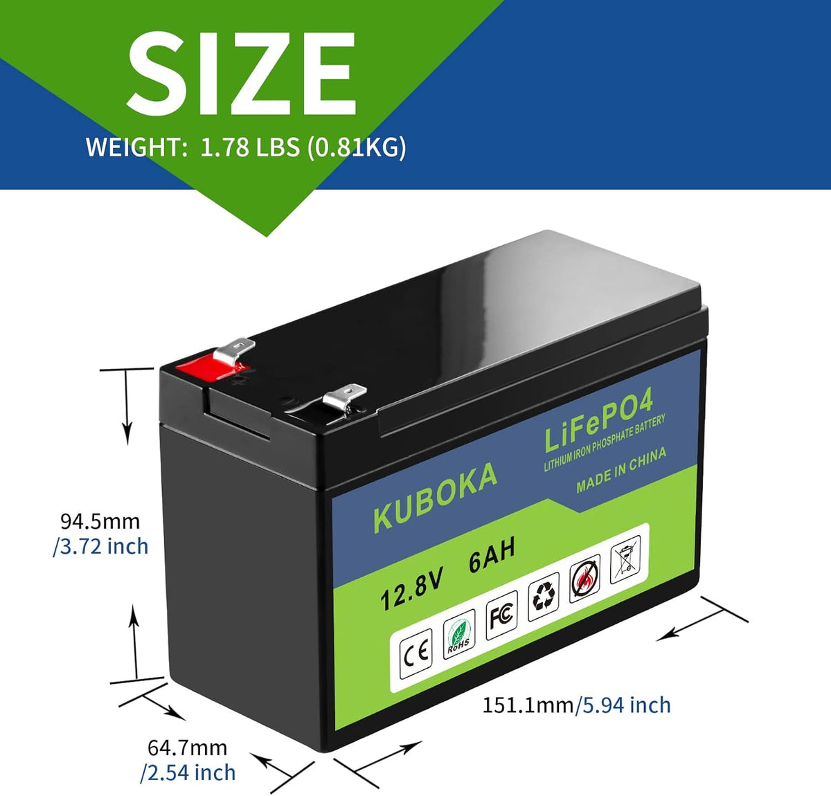 12V 15Ah LiFePO4 Lithium-ion Rechargeable Battery with Built-in BMS R7153