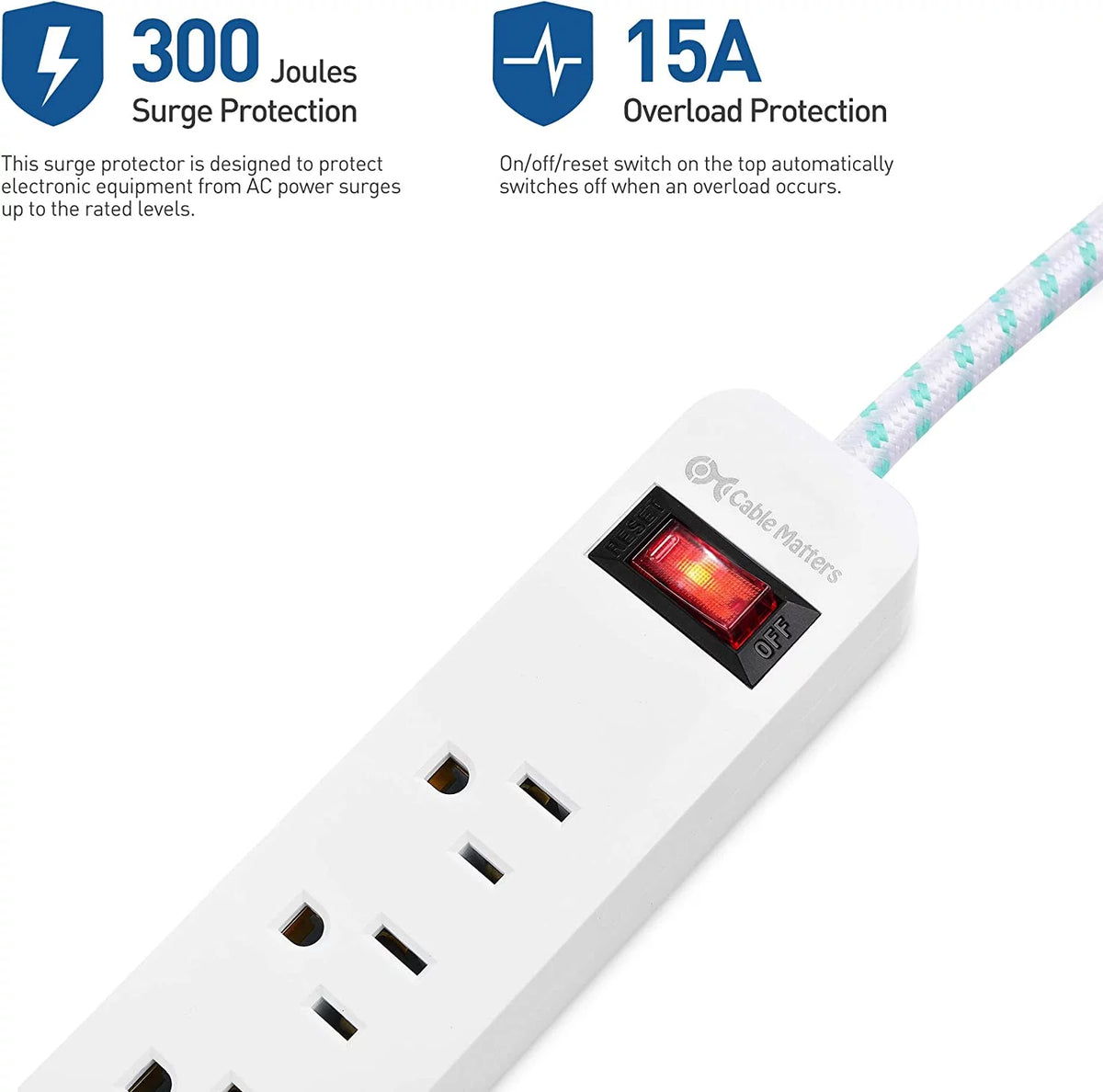 2-Pack 3 Outlet Surge Protector Power Strip with USB Charging Ports White I2920