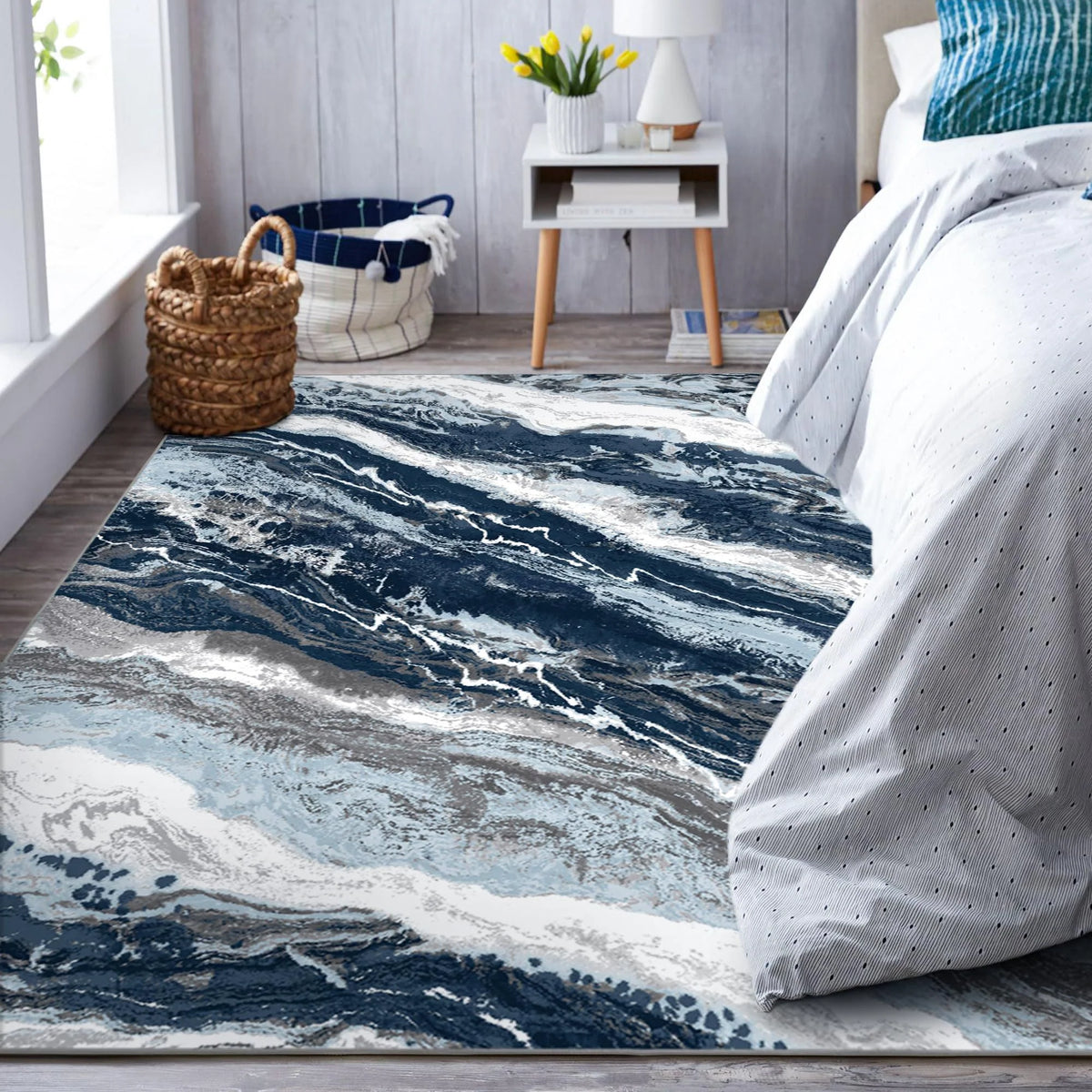 Blue 8x10 Machine Washable Area Rug Z323