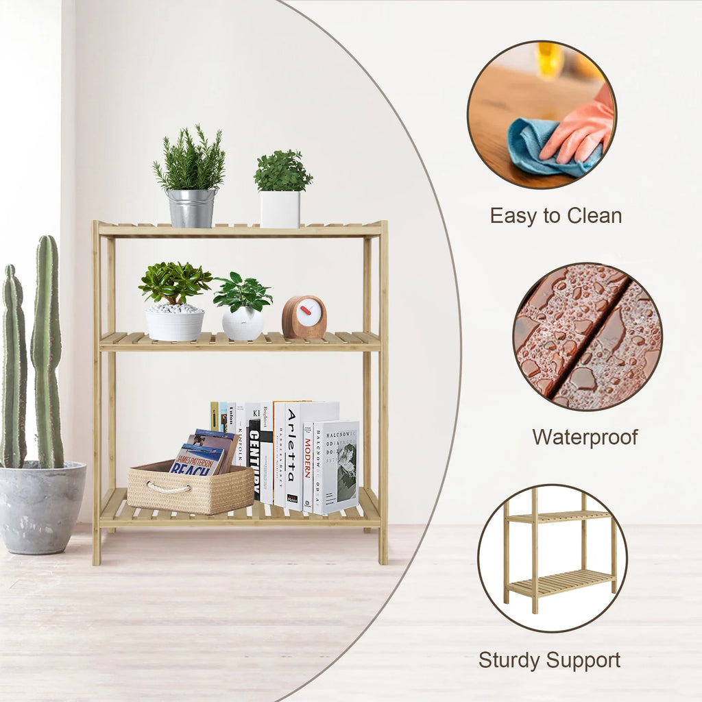 Bamboo Storage Shelf with Display Rack, 23"x10"x27" Natural R348111