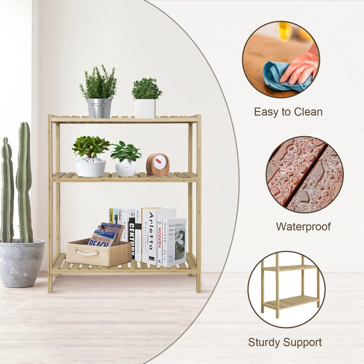 Bamboo Storage Shelf with Display Rack, 23"x10"x27" Natural R348111