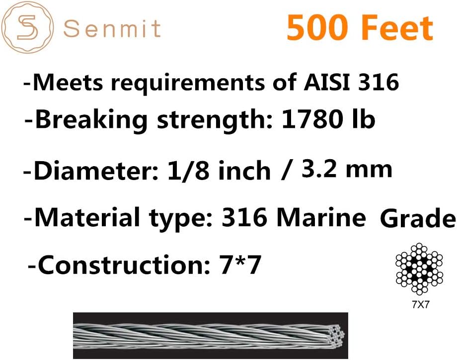 1/8 Stainless Steel Aircraft Wire Rope 500 Feet T 316 Marine Grade Cable Railing Kit M37629
