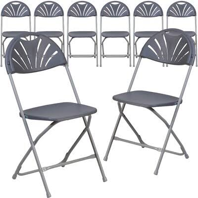 Gray Plastic Fan Back Folding Chair Y13884