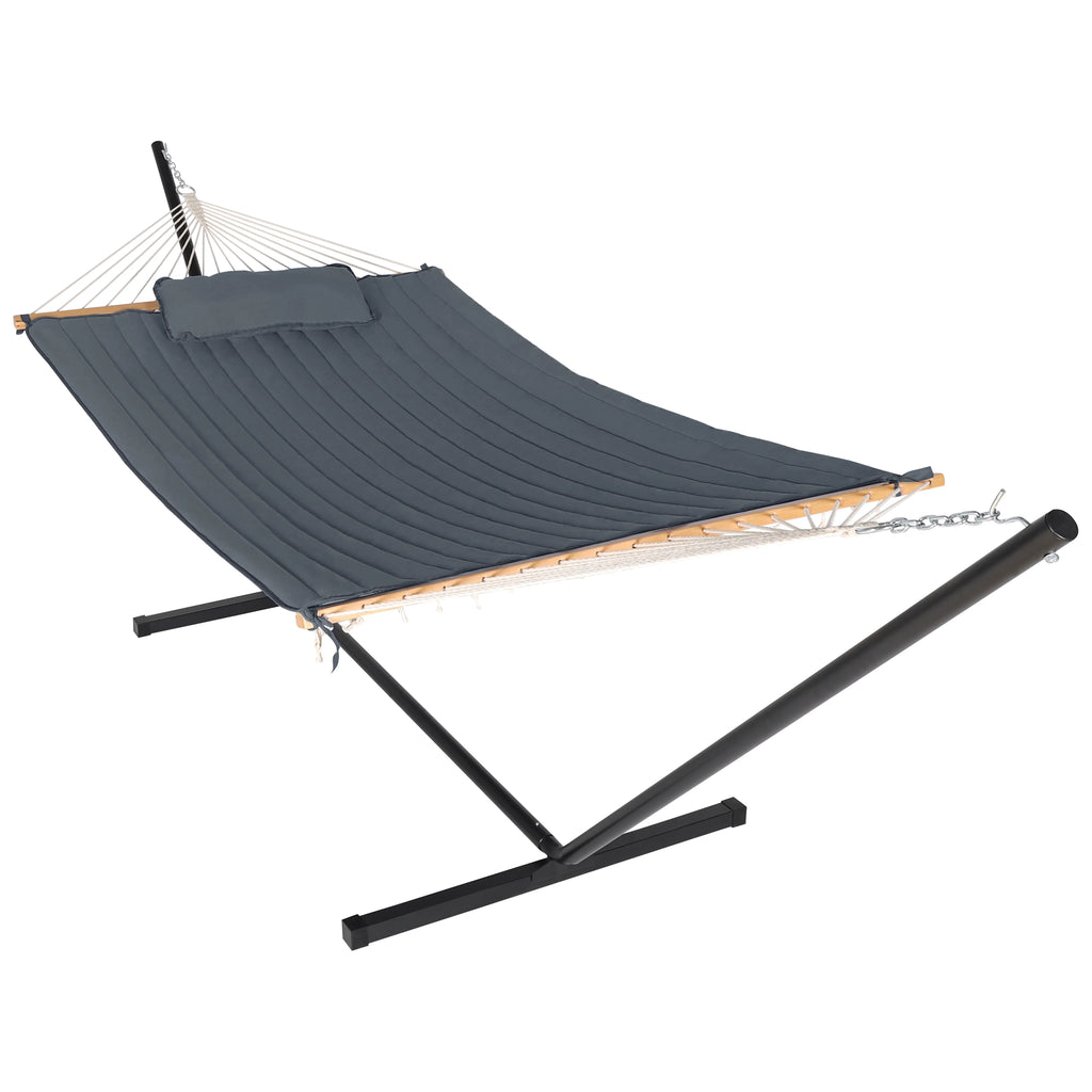 2-Person Hanging Hammock with Steel Stand, Cotton Pad & Pillow, 450lbs Capacity, White P729194