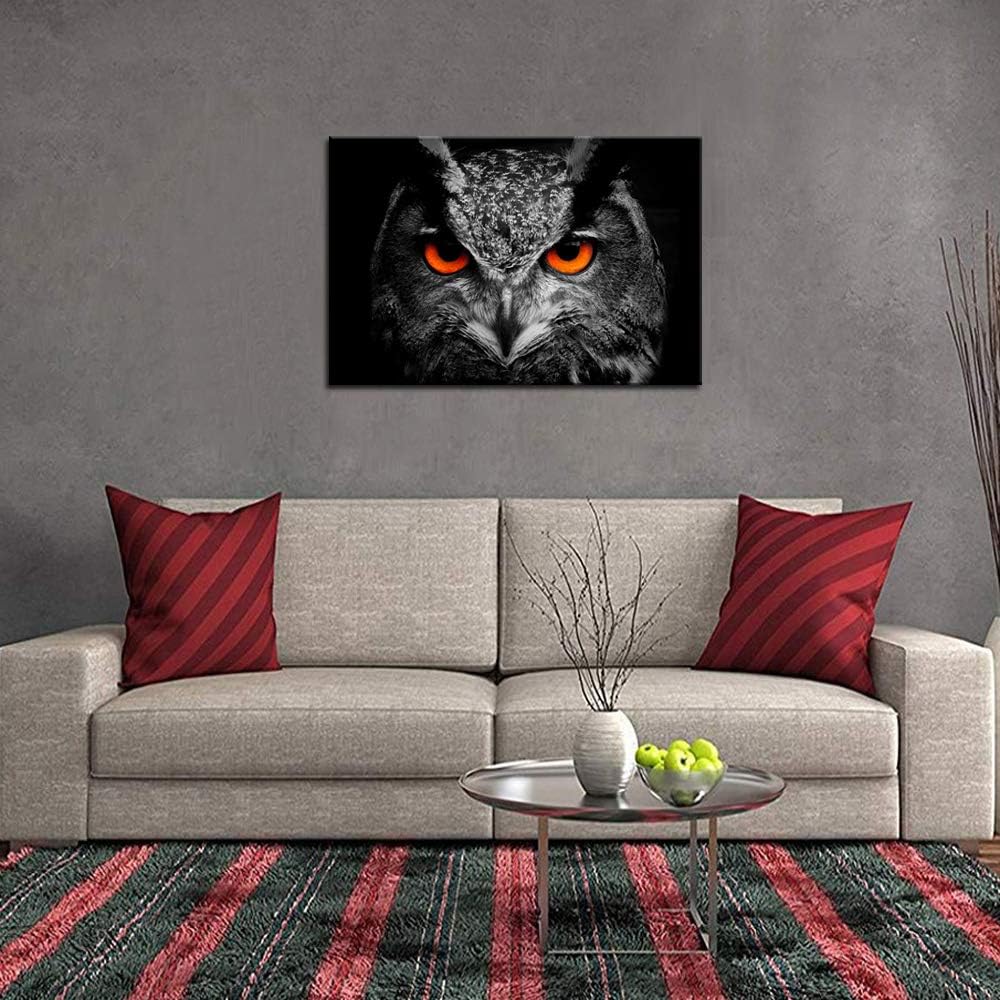Black White Owl with Red Eyes Canvas Painting Framed Artwork J35332