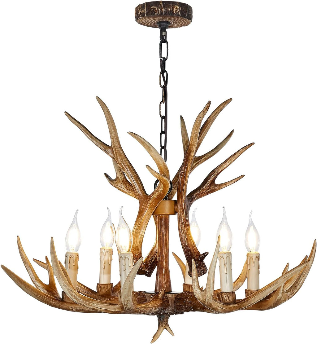 Antler Chandelier 6 Light Large Faux Resin Brown V37550