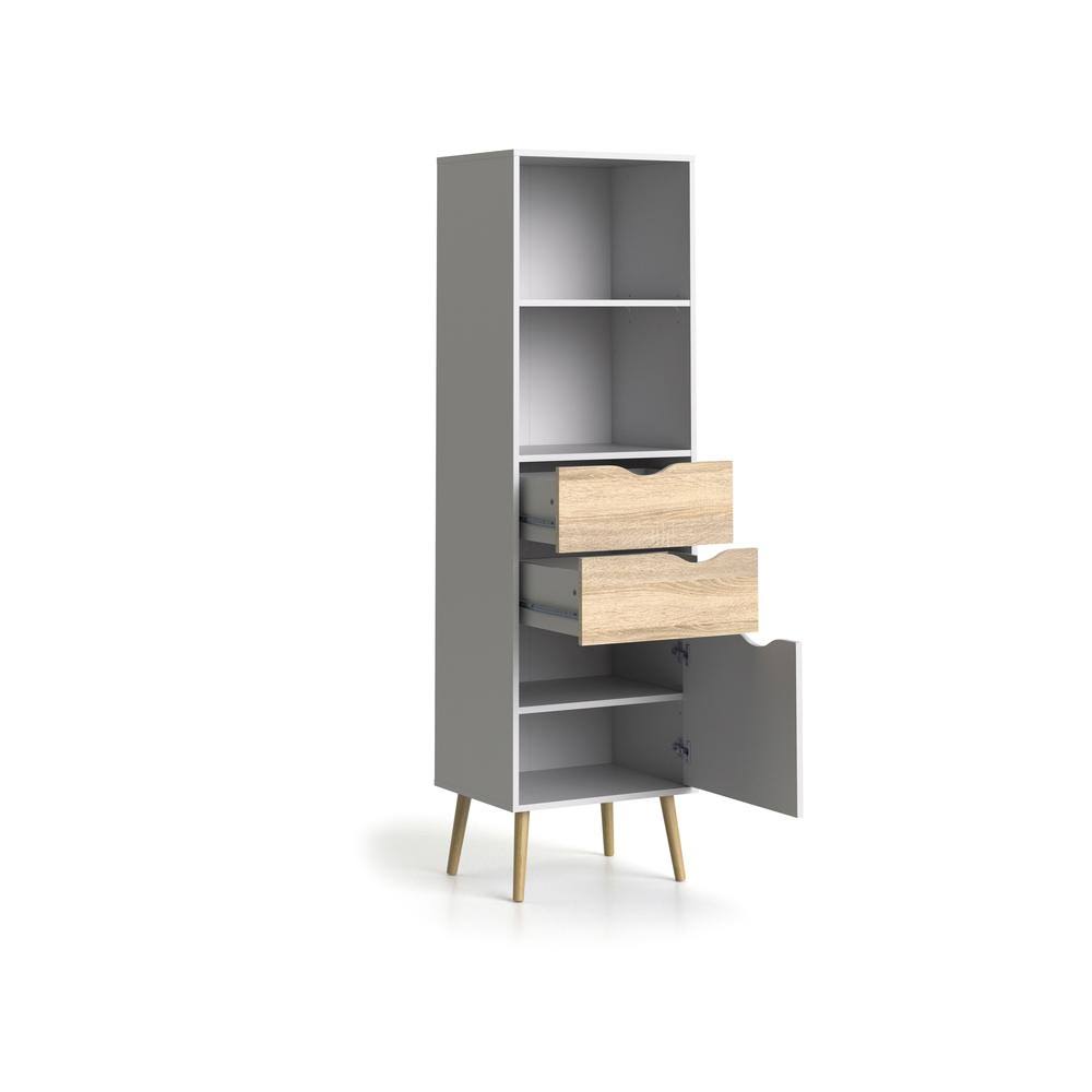White/Oak Bookcase with 2 Drawers and 1 Door T343