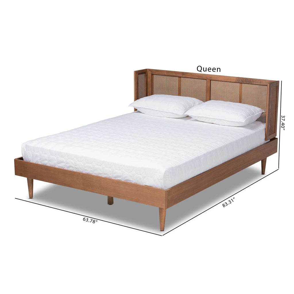Queen Size Wood and Synthetic Rattan Platform Bed C36130